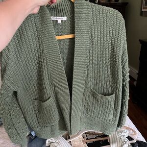Madewell Green Cardigan Sweater Oversized Ribbed Knit